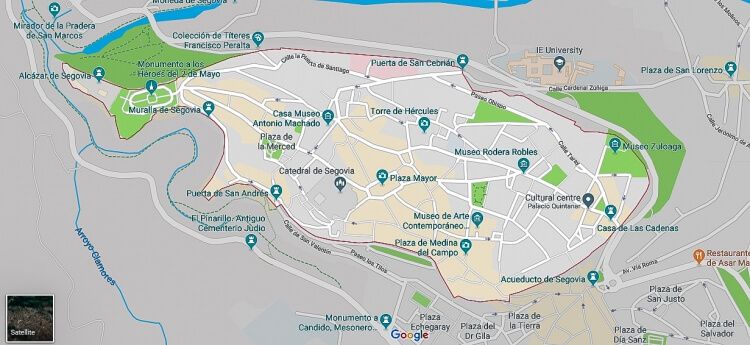 Map of Segovia showing where to go when on a visit