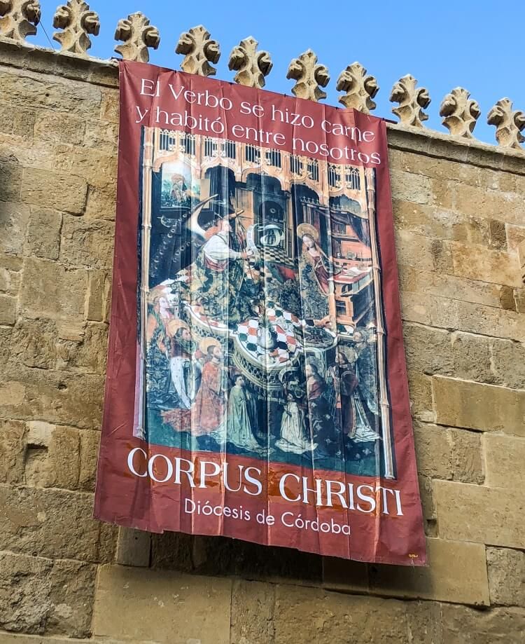 corpus christi banner hanging from Mezquita