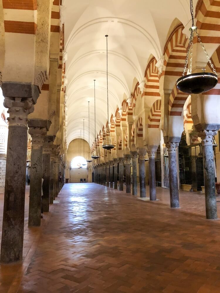 many pillars inside Mezquita in Cordoba