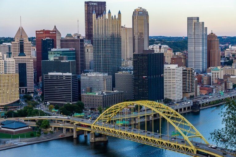 Downtown Pittsburgh Pennsylvania from an overlook tell the banks so your credit cards don't get blocked!