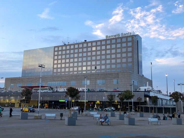 view of the Barcelona Sants train station on a weekend in Barcelona