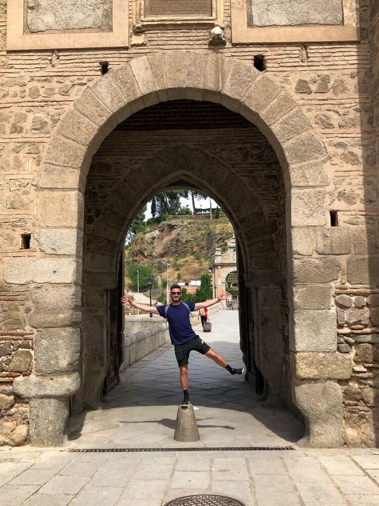 Mark being goofy standing on a bollard