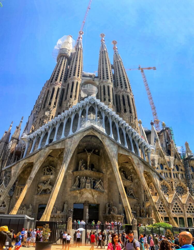 Front view of Sagrada Familia in a weekend in Barcelona