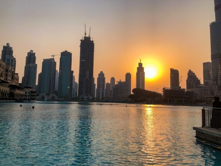A beautiful sunet in Dubai next to the Burj Khalifa