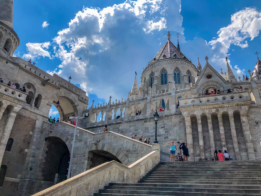 Fishermans Bastion view from stairs in Budapest