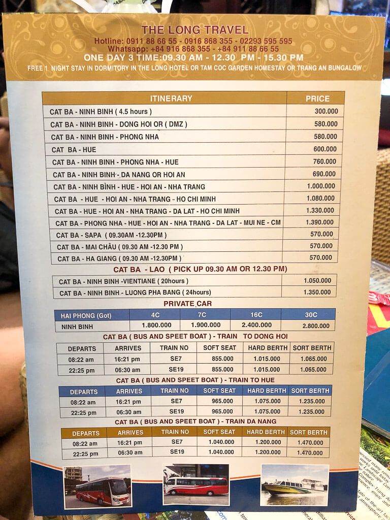 A typical schedule for a sleeper bus in Vietnam