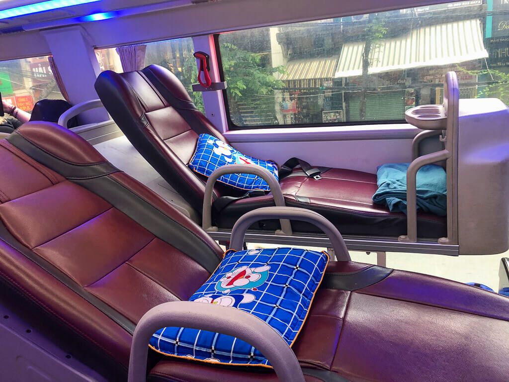 Seats on a sleeper bus in Vietnam