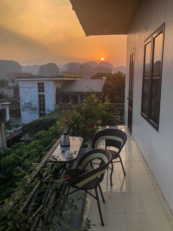 Dream hotel Tam Coc balcony at sunset