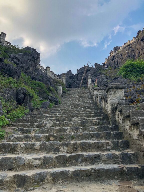 Mysterious looking stone staircase up to viewpoint Ninh Binh
