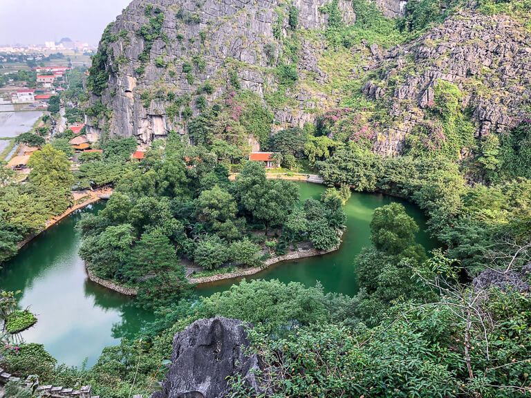 View of entrance from a few steps up towards viewpoint Mua Cave Ninh Binh