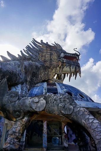 Details and intricacies of the dragon design at old water park
