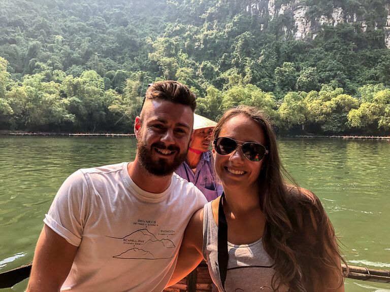 Mark and Kristen on boat at Trang An Ninh Binh