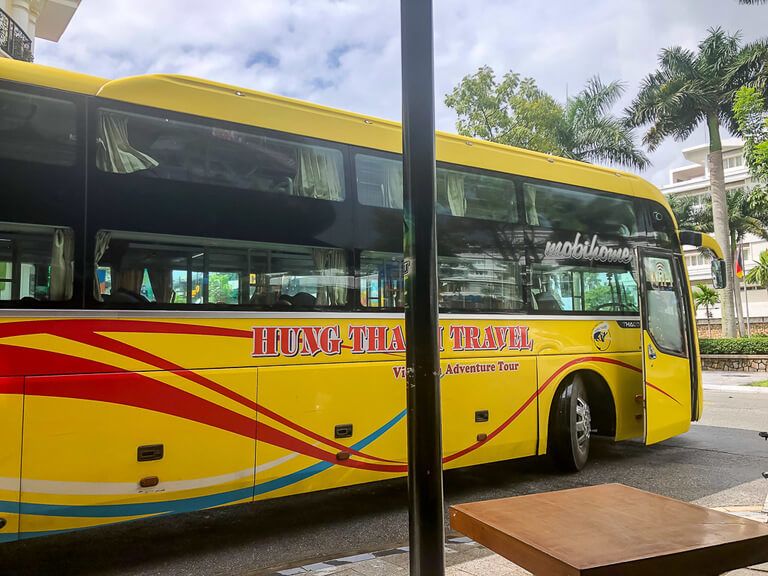 yellow sleeper bus from Phong Nha to hue