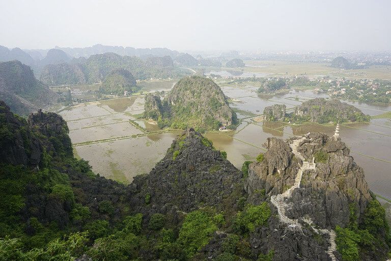 View back over Ninh Binh city and rice paddies 2 day itinerary