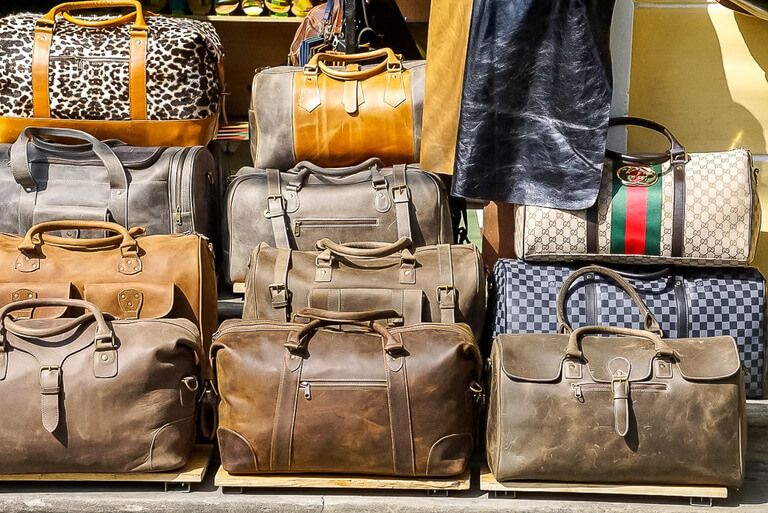 Leather bags for sale in a leather shop vietnam