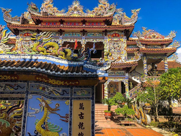 Colorfully ordained house made from glass near Hue Vietnam