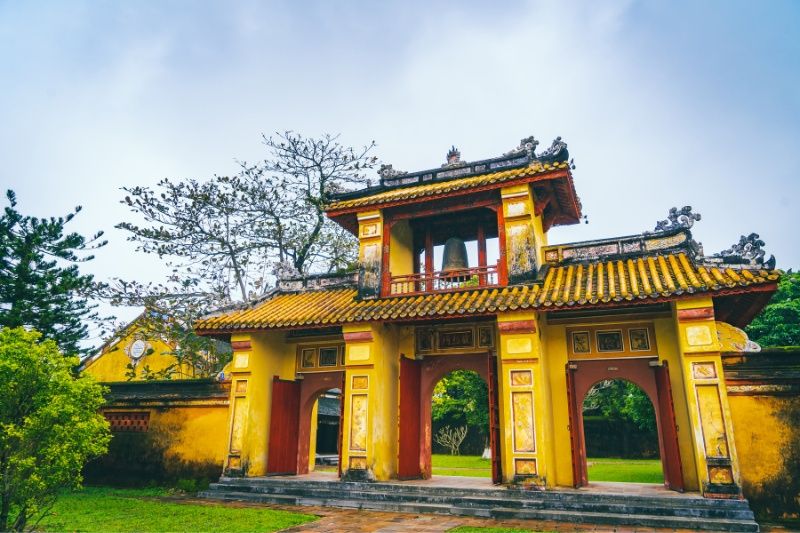 Bright yellow Pagoda in Hue near Hoi An and Da Nang