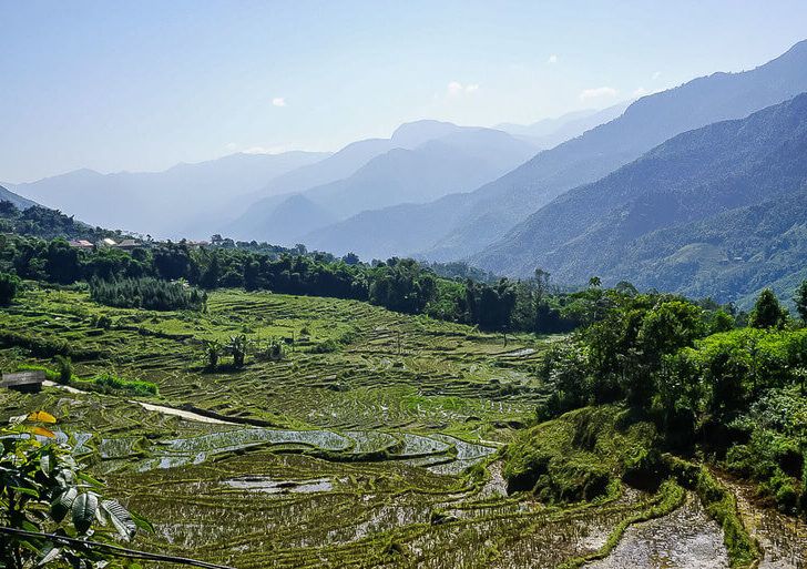 Emerald green Sapa valley waterlogged terraces trekking vietnam