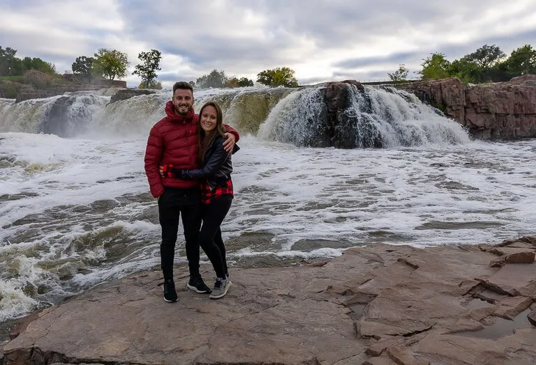 Mark and Kristen at Sioux Falls south Dakota waterfall