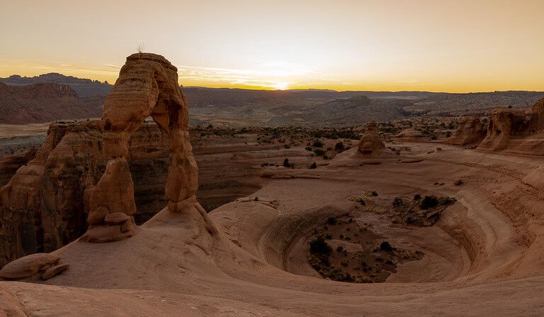 Delicate Arch at sunset stunning landscape with soft light in utah