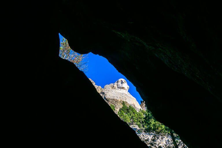 George Washington through a cave slit