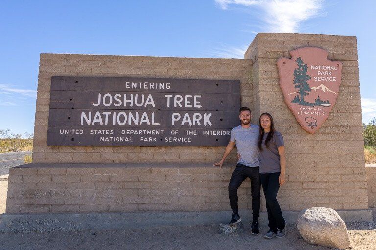 Mark and Kristen Where Are Those Morgans at the Joshua Tree national park entrance sign on