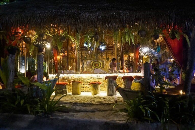 Maya bar lit up in the evening