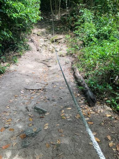 Koh Adang hiking trail is steep and has ropes to hold onto at various points