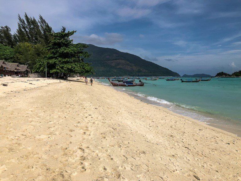 Sunrise beach Koh Lipe golden sand steep incline to water