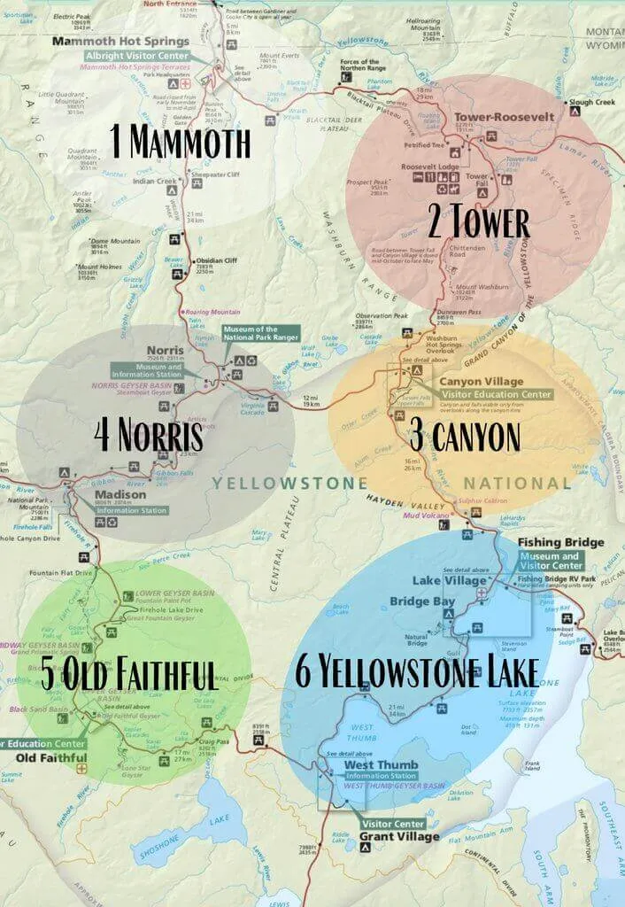 Yellowstone 6 regions broken down to better navigate the park