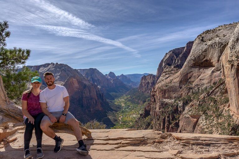 mark and Kristen Morgan where are those morgans on a flat rock near the top of angels landing smiling but terrified at Zion national park