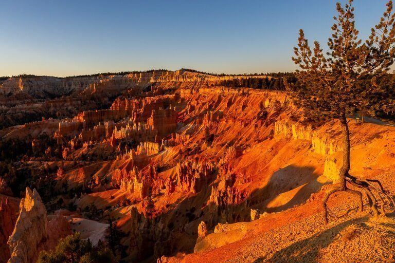 Bryce Canyon sunrise over amphitheater gorgeous bright red glow