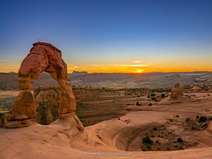 Delicate Arch stunning sunset in Arches National Park Utah