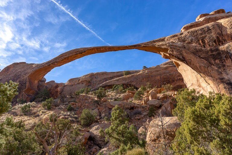 Landscape Arch the first along devil's garden trail and largest arch in the world arches national park Utah