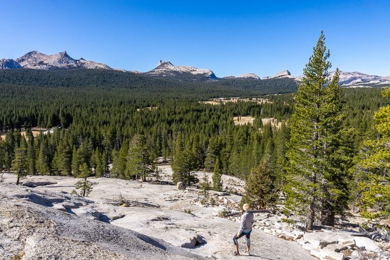 Kristen on Lembert Dome Tioga Pass road yosemite national park itinerary