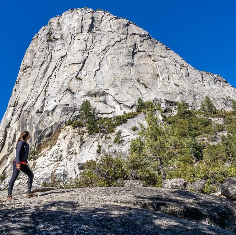 Kristen looking at liberty cap from Nevada Falls