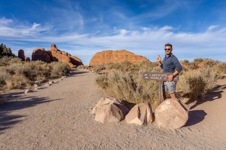Mark couldn't help but do a James Bond 007 impression with double 00 arch at arches national park Utah