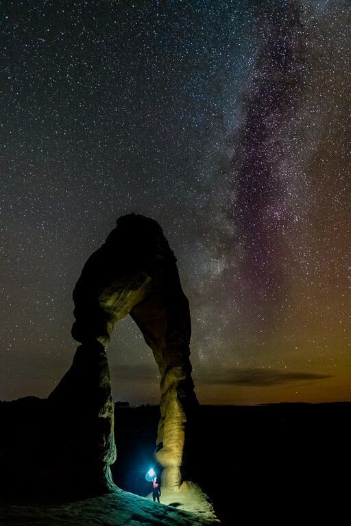 Delicate Arch astrophotography stars clear night sky in Moab Utah