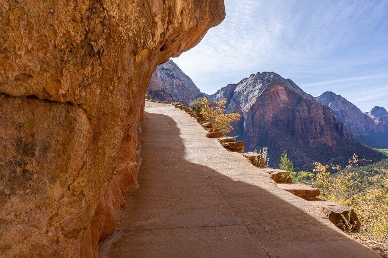 Narrow path with open edge angels landing trail to scout lookout