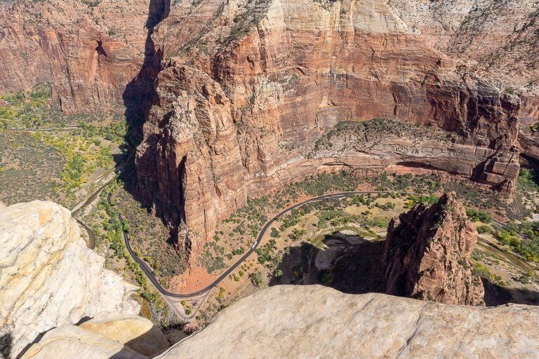 View to the back of Angels landing away from the canyon at Zion national park Utah