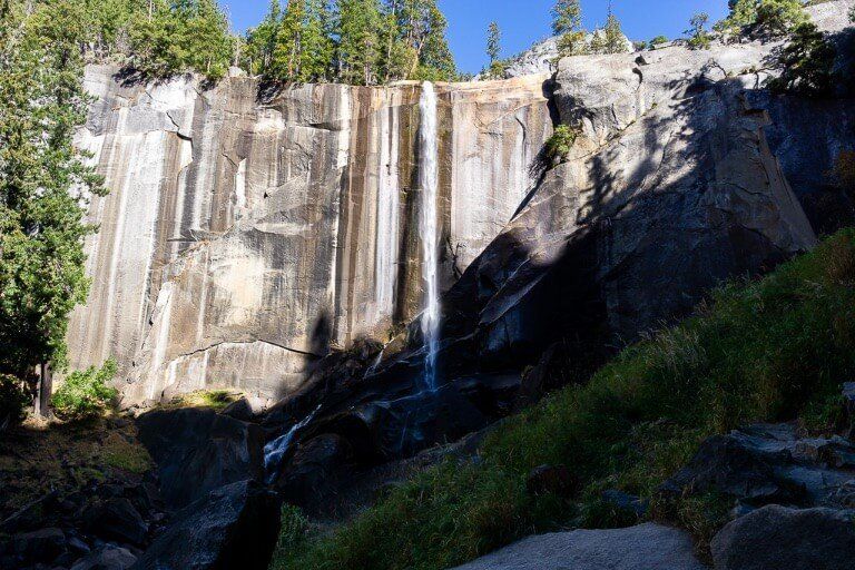 Vernal Falls almost dry in October and half in shadow
