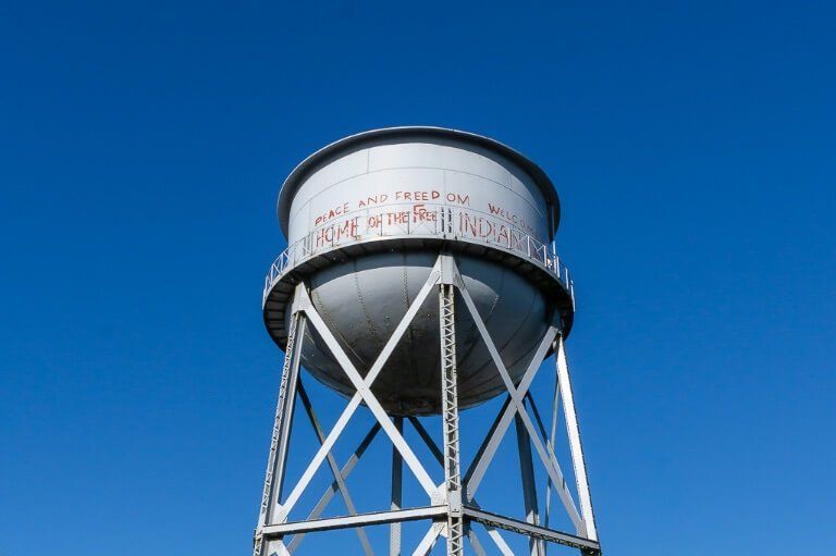 Native Americans occupy Alcatraz for 19 months graffiti water tower