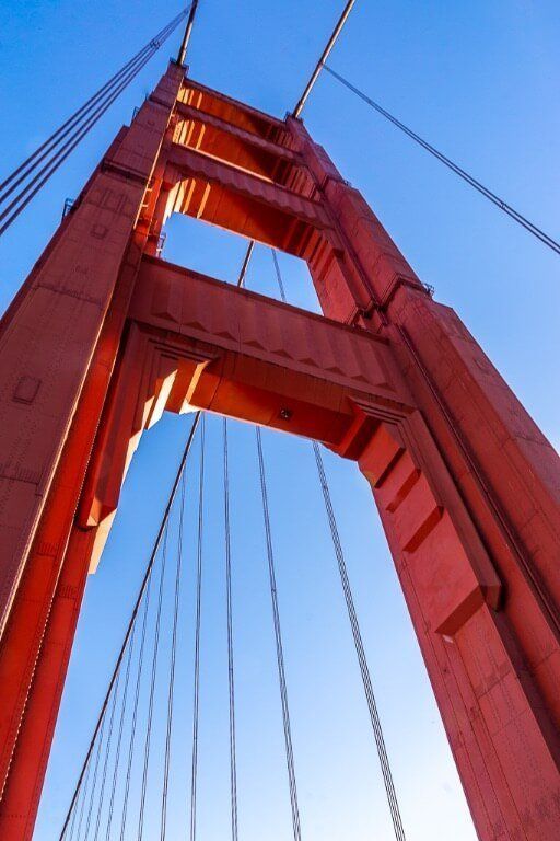 Walking over the golden gate bridge photograph of huge steel tower with cables one of the best views of the golden gate bridge
