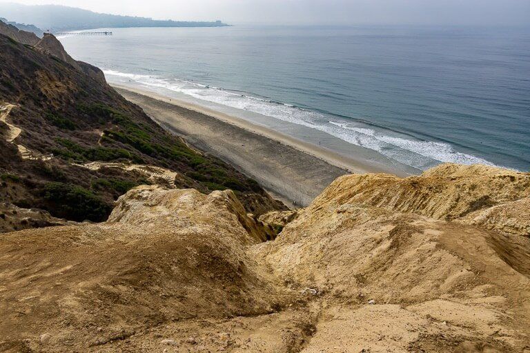 View over black's beach in San Diego coastline and rocky headland