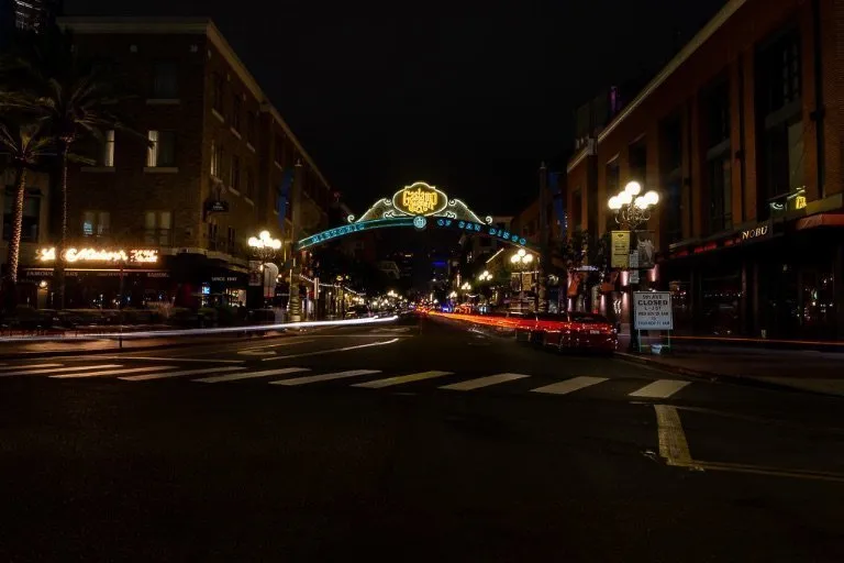 San Diego itinerary Gaslamp district night photography