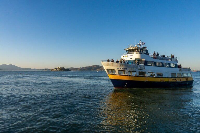 Boat out in san Francisco bay with Alcatraz in background