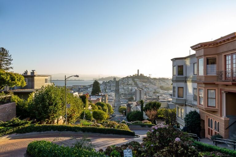 Coit Tower in the distance on top of the hill