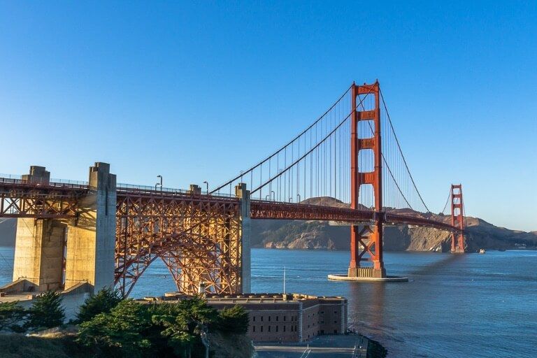 Golden gate bridge from east battery at sunset