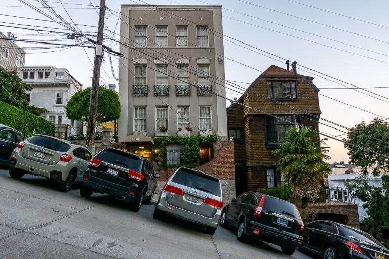 Steep hill with cars parked in San Francisco California