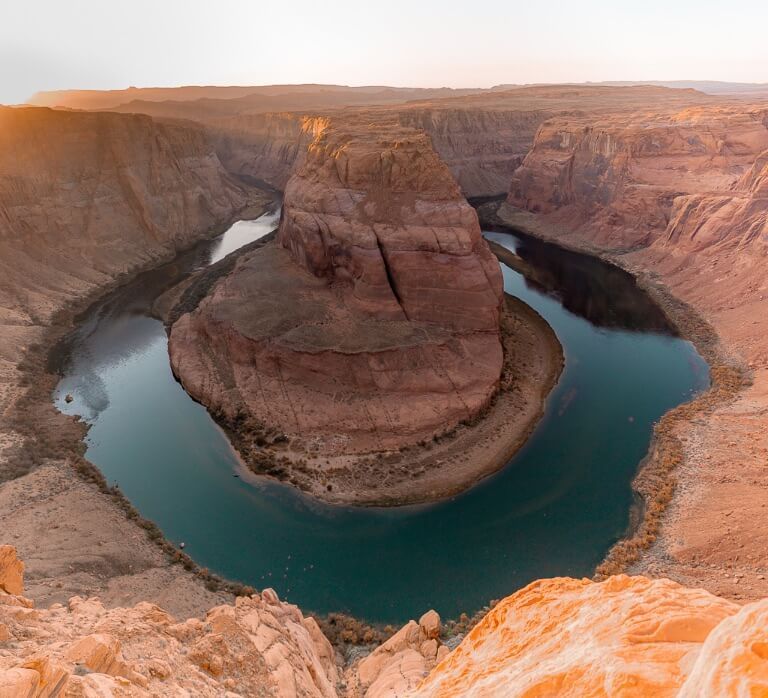 Photography tips at Horseshoe Bend Arizona after short hike vertical images pano